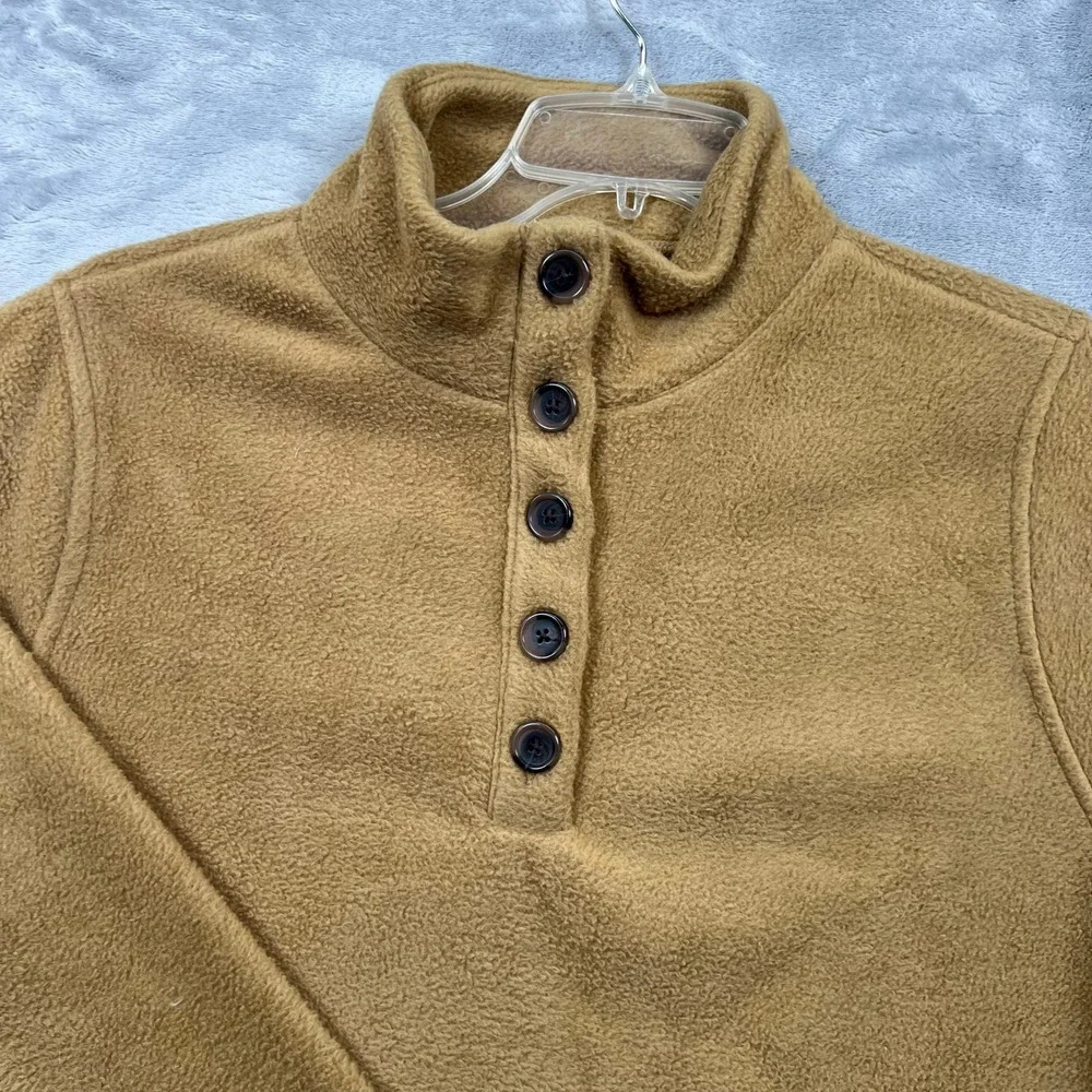 J.Crew Fleece Pullover Men Large Tan Button Mock Neck Pocket Sweater 1276